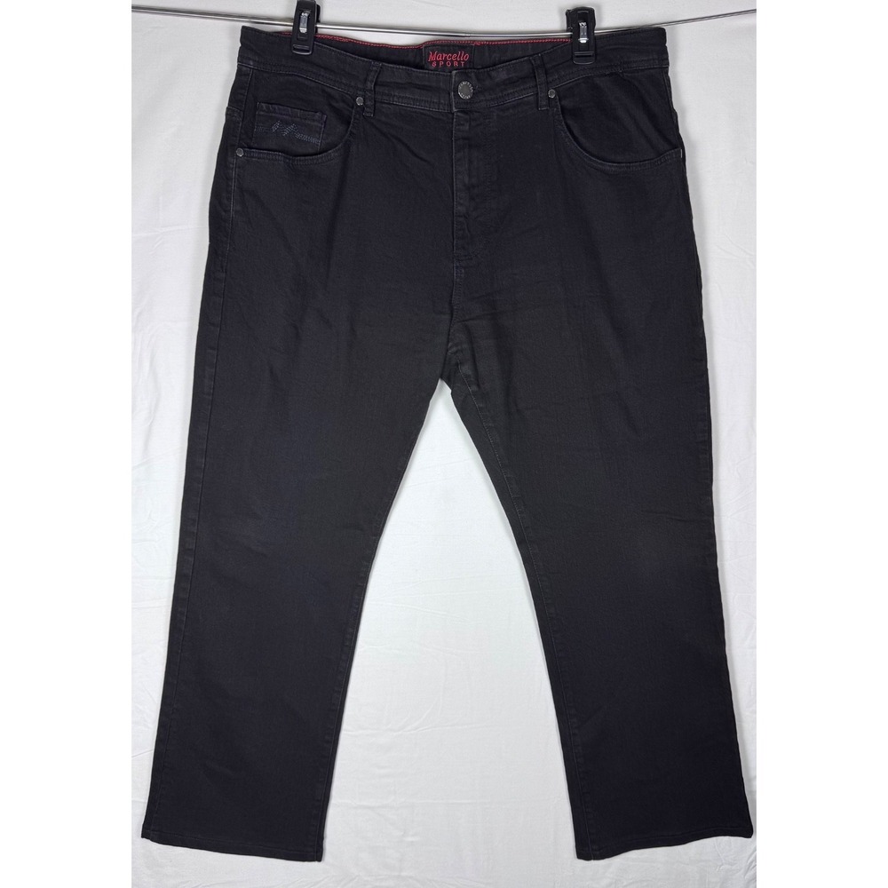 Marcello Sport Black Jeans Mens 38x30 Straight Leg Premium Casual Denim Pants